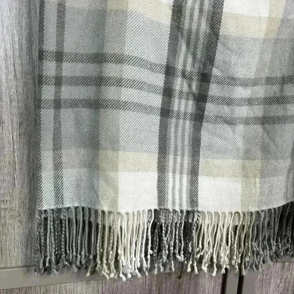 Pottery Barn Blanket Throw Fringe Plaid Square 50